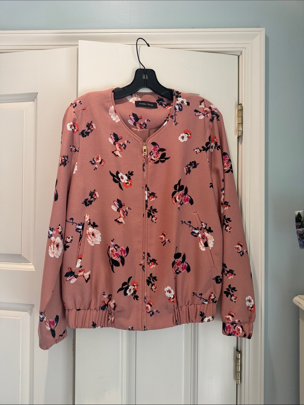 Ivanka Trump Mauve Floral Zip Bomber Jacket
